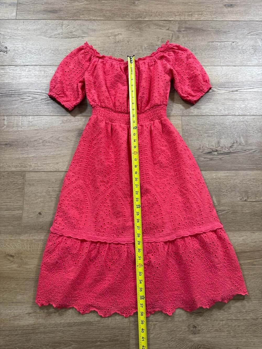 Betsey Johnson Paradise Pink Eyelet Off Shoulder Midi Dress Large Cottagecore - Picture 5 of 16